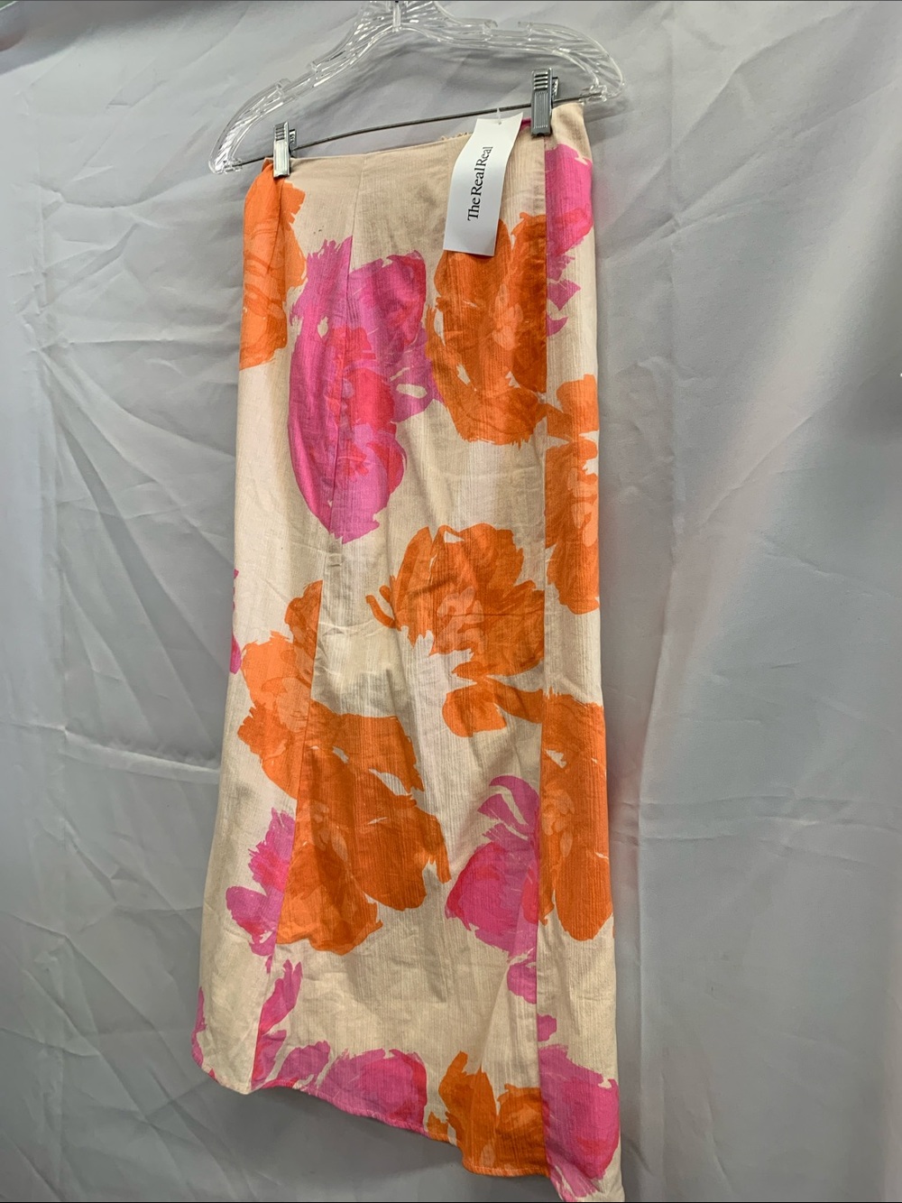 Cream Floral Midi Skirt with Pink & Orange Blooms